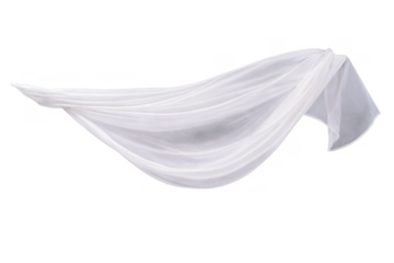 Captured white, sheer fabric mid-flight gives a sense of motion on a transparent, white background for png