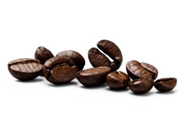 Freshly roasted coffee beans scattered across the frame Transparent, white background, png