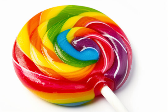 A colorful rainbow flavored lollipop isolated over white


