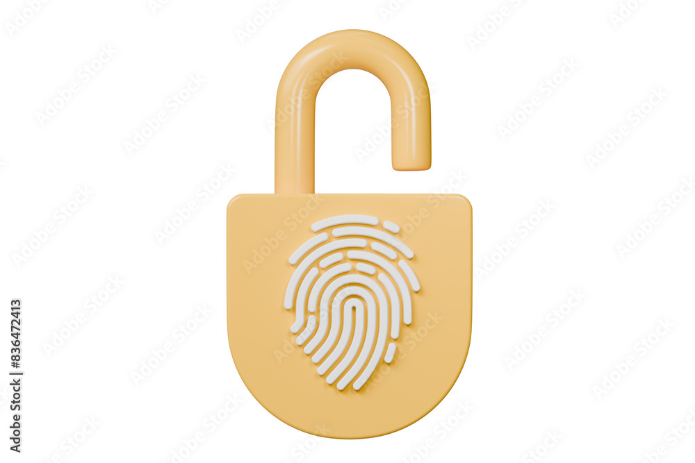Aufkleber 3d fingerprint yellow padlock icon isolated on blue background. biometric verification. touch id fin