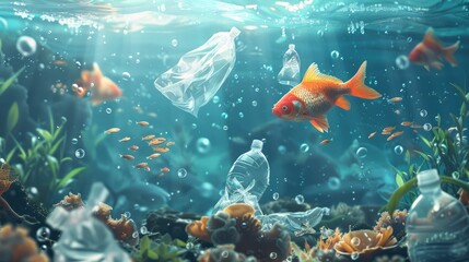 Concept of International Plastic Bag Free Day, plastic waste floating in the sea , The Earth is in a white plastic handle bag , Generative AI