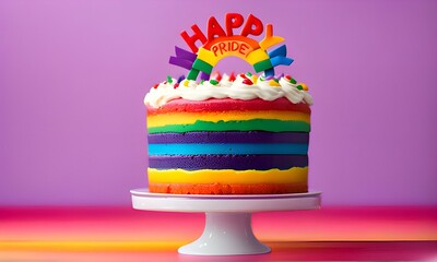 happy pride rainbow layer decorated cake