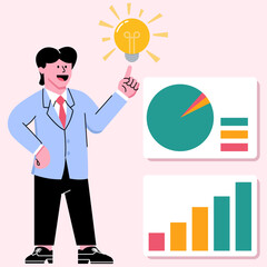 Businessman Employee Worker Getting Idea Innovation with Good Graphic Chart Statistic Analytic - Success Leader Man with Inspiration
