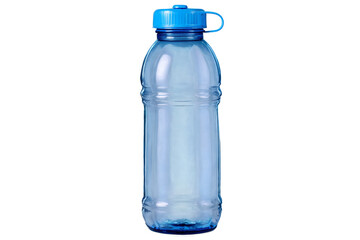 Blue cap plastic water bottle positioned upright against a transparent white background for png usage