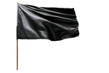A glossy black flag waving, symbolizing various concepts, with a transparent png white background, ideal for diverse applications