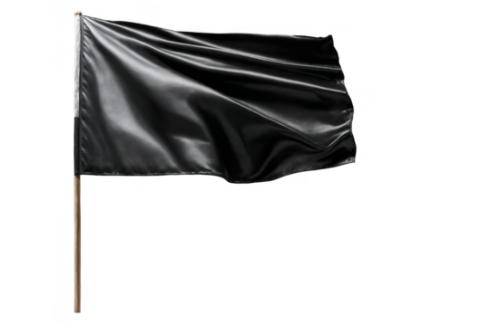 A glossy black flag waving, symbolizing various concepts, with a transparent png white background, ideal for diverse applications