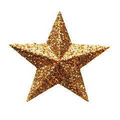 A gold glitter star with a five-pointed design, isolated on a black background. Perfect for Christmas, holiday, or festive designs.