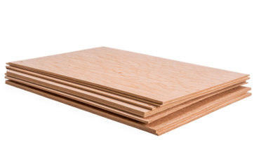 A neatly stacked pile of plywood sheets isolated against a transparent, white background in png