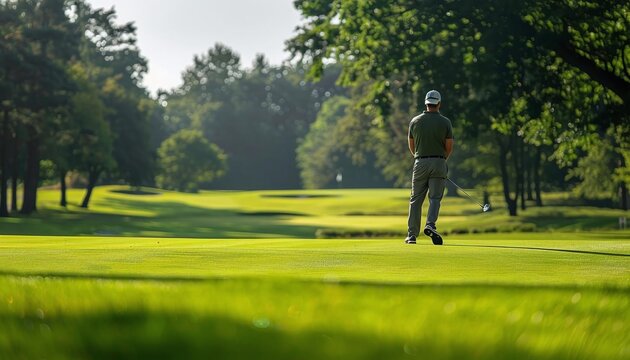 Playing golf on a lush green course
