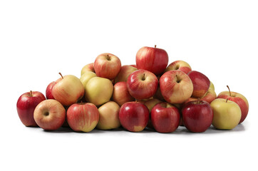 A heap of mixed apples, partially concealed, against a transparent, white background in png format, ideal for food-related themes