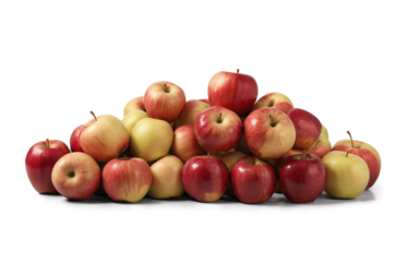 A heap of mixed apples, partially concealed, against a transparent, white background in png format, ideal for food-related themes