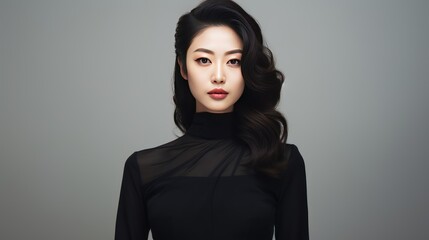 Fototapeta premium stylish Asian woman in a sophisticated black dress, 