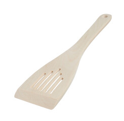 One wooden spatula isolated on white. Kitchen utensil