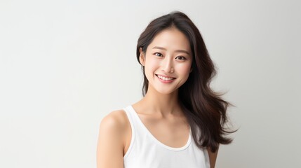 young Asian woman with a mischievous smile, 