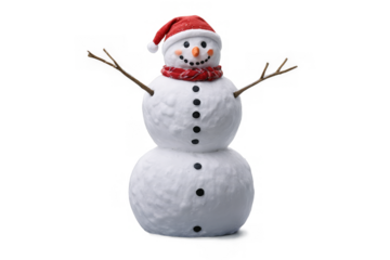 Adorable snowman with festive attire ready for winter imagery, transparent png, white background