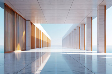 Fototapeta premium White Building on a blue sky backdrop.Modern concrete architecture. 