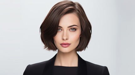 an alluring businesswoman with a sophisticated bob haircut, 