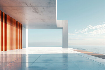 White Building on a blue sky backdrop.Modern concrete architecture.
