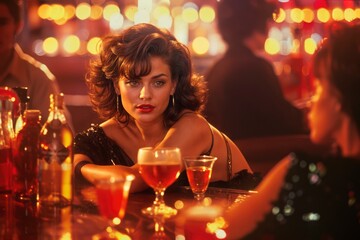 Retro Vibes: Girls Night Out at the Bar with 80s Style Drinks and Fashion, Reliving the Glamour and Fun of the Decade.