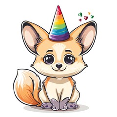 Fennec Fox with a colorful rainbow hat
