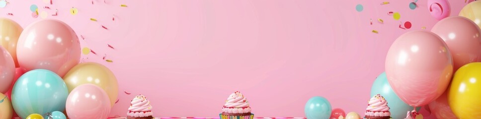 3d rendering pink background with balloons,