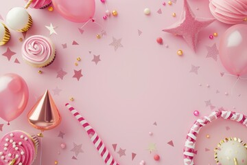 3d rendering pink background with balloons,