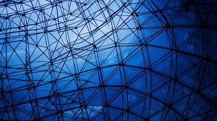 Obraz premium a large dome made of black metal with blue and white lines, a complex pattern of small squares on the surface of it, high resolution, low angle shot, fujifilm pro 400h film 