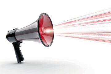 A red and black megaphone is on a white background
