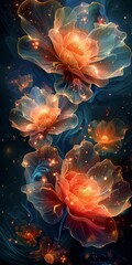 Obraz premium A glowing flower of lights on a dark background. 