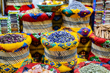Variety of spices and herbs on Souq Muttrah , Muscat, Oman