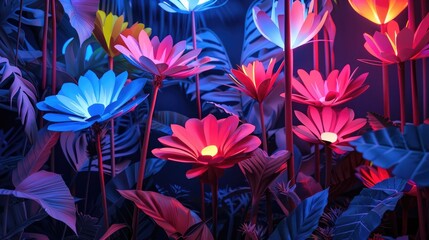 Decorative volumetric flowers with neon lighting