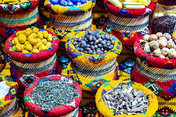 Variety of spices and herbs on Souq Muttrah , Muscat, Oman