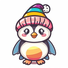 Puffin Chick with a colorful rainbow hat
