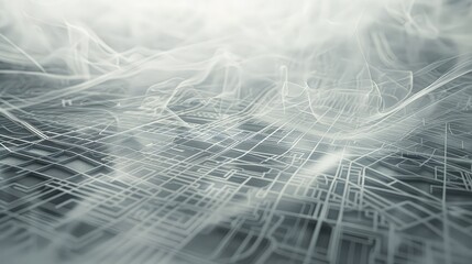 Obraz premium Graphite smoke crosses urban transit maps, minimalist design intersecting with urban planning.