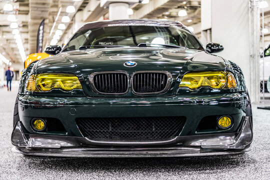 New York City, USA - March 27, 2024: BMW E46 M3 car at New York International Auto Show, low view