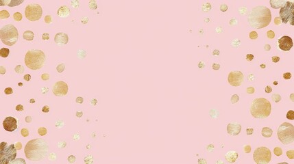 Dusty rose pink background with gold polka dot border.