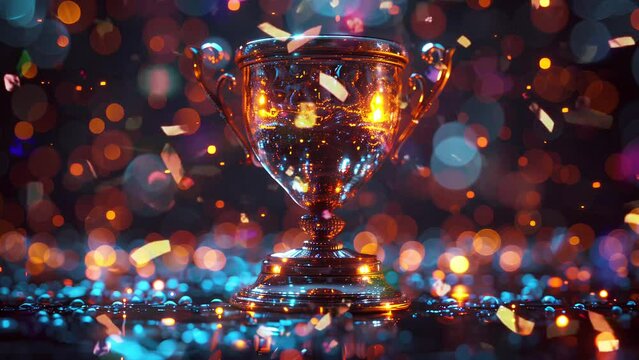 golden cup trophy in a big win sprinkled with confetti effects.