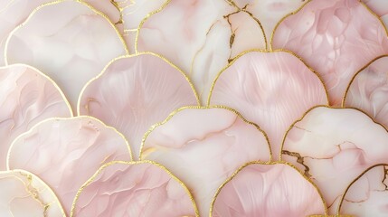 Dusty pink background with gold scallop patterns.