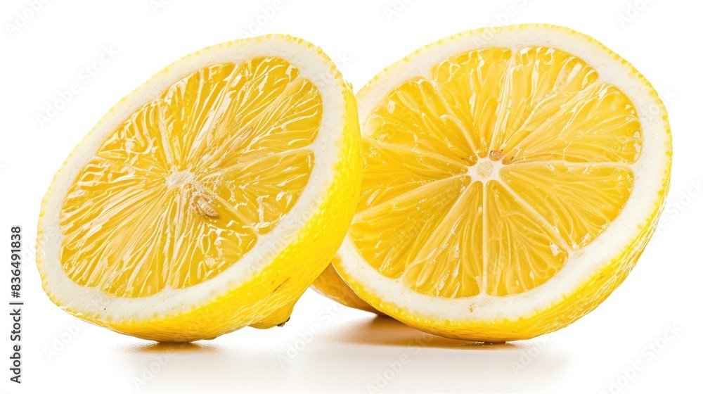 Aufkleber lemon half and slice ripe isolated on white background with complete depth of field