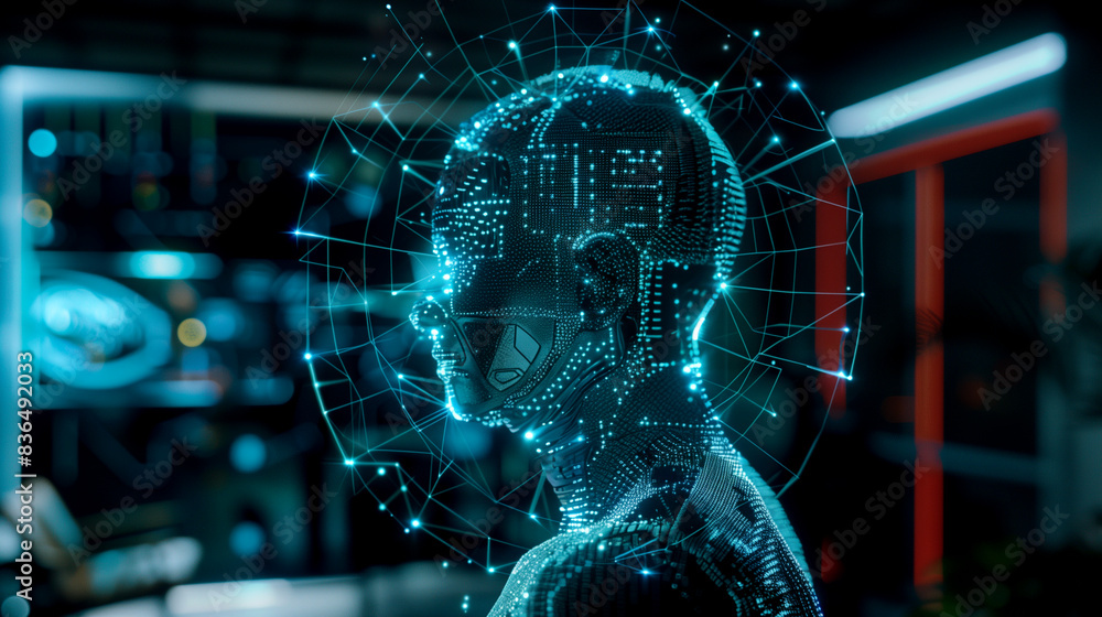 Poster ai assistant hologram futuristic artificial intelligence technology digital software tech