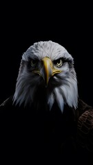 Naklejka premium a bald eagle with a yellow beak on a black background