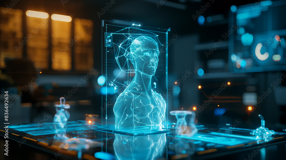 Poster ai assistant hologram futuristic artificial intelligence technology digital software tech