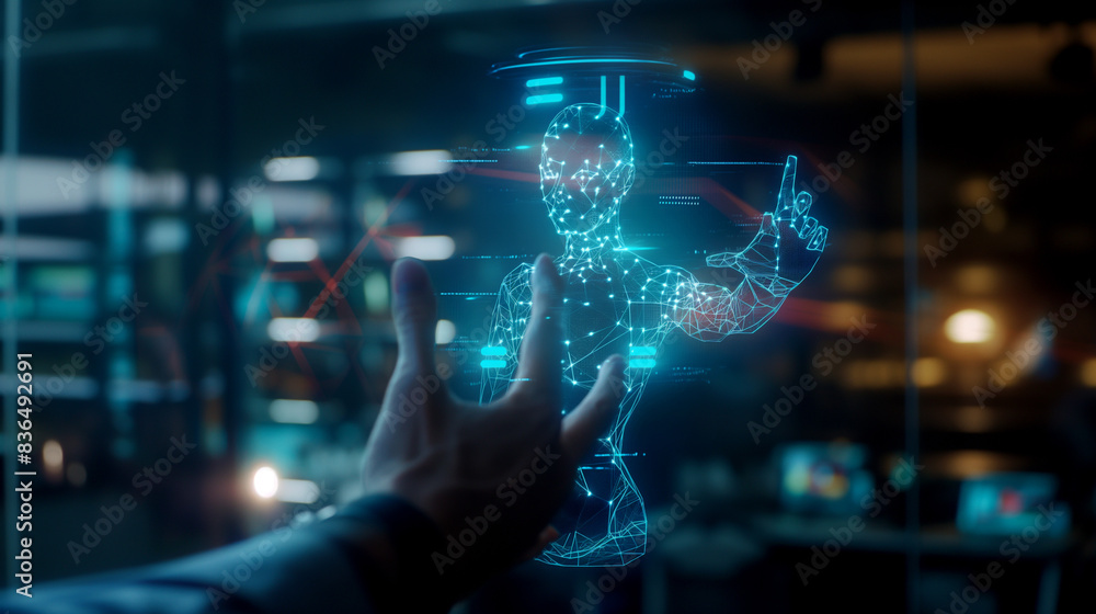 Poster ai assistant hologram futuristic artificial intelligence technology digital software tech