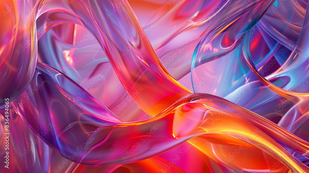 Poster chromatic wave glass art an artistic display of wave-like glass structures with colorful gradients.