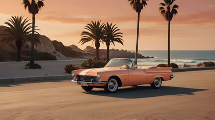 Classic vintage convertible car in pastel peachy tones.generative.ai 