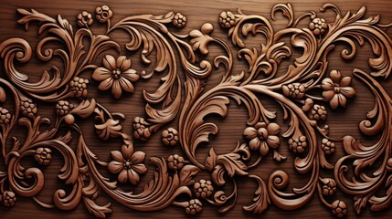 Exquisite high resolution wooden ornament with intricate carvings, perfect for rustic and vintage dcor.