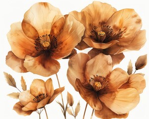 Beautiful vintage-style watercolor flowers with soft beige tones and delicate petals, perfect for artistic and decorative projects.
