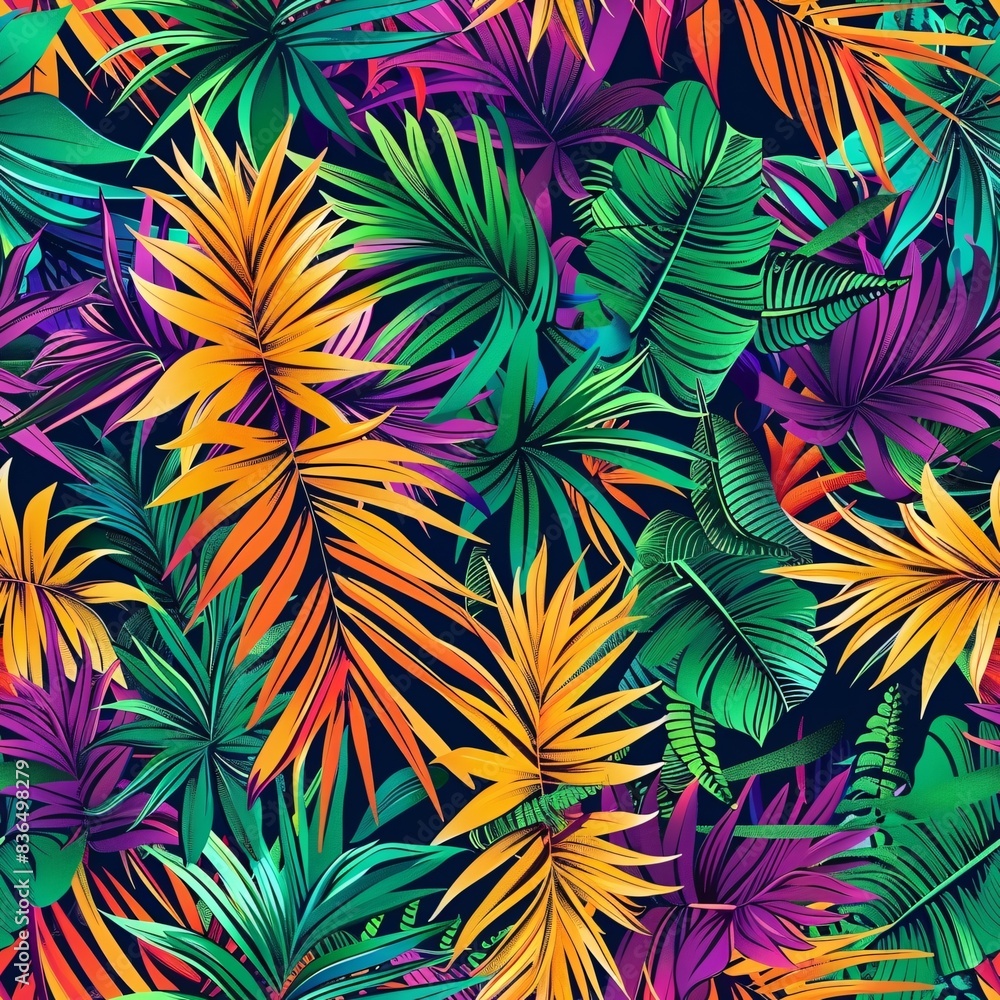 Aufkleber a vibrant seamless pattern with an assortment of exotic leaves creating a lush and repetitive design