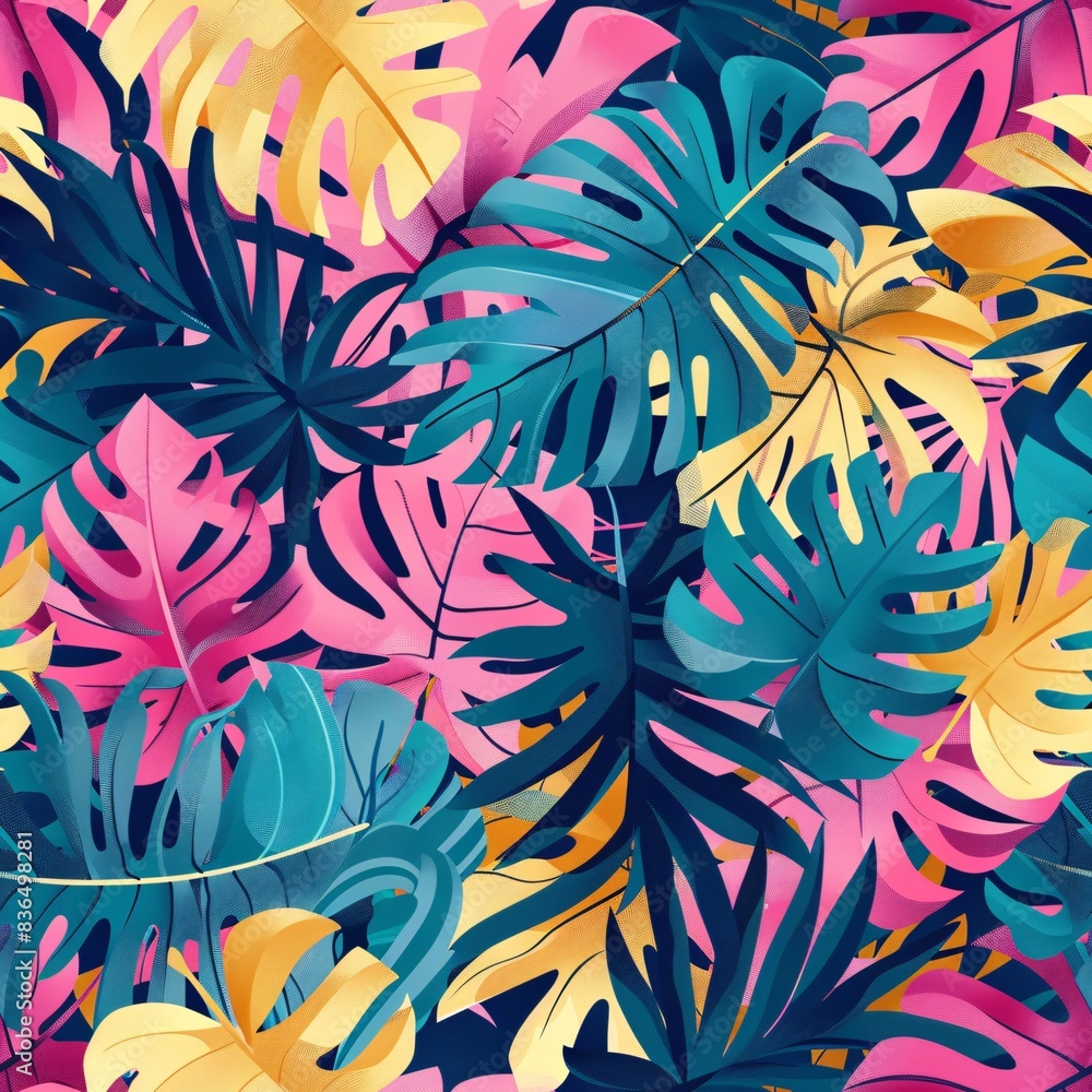 Aufkleber a vibrant seamless pattern with an assortment of exotic leaves creating a lush and repetitive design