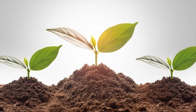 Brote de planta joven que crece a partir del suelo aislado sobre fondo blanco